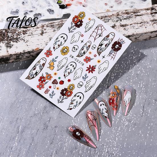 Spider Web Nail Art Halloween Stickers, Ghost Flower Skull Self-Adhesive Decals Manicure Decals, DIY Supplies for Women Girls Adhesive
