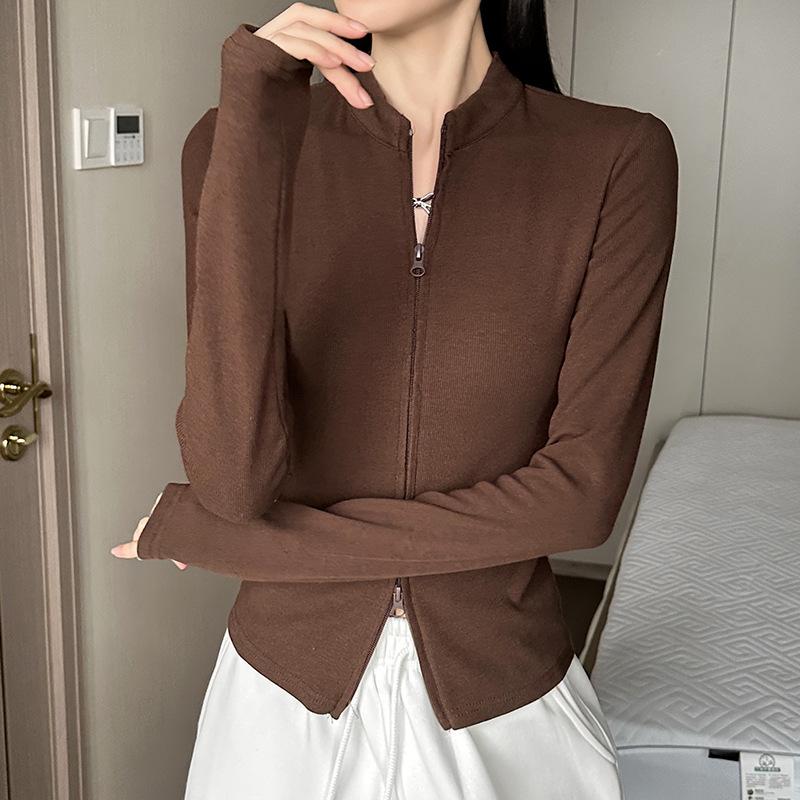 Dynamic Girl Zipper Jacket for Women with All-match Collar Slim Fit Slim Bottoming Cardigan Top