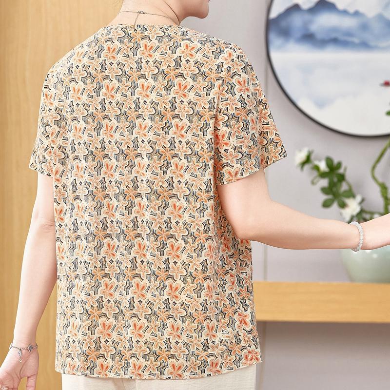 Plus Size 3XL-8XL Summer Casual Blouses for Women Tops Loose Vintage Clothes Oversize Short Sleeve Shirt