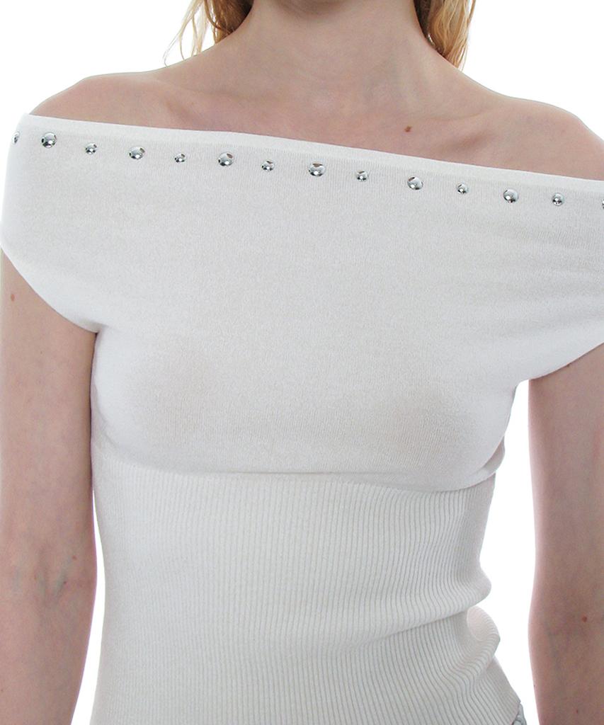 PARTIMENTO WOMEN Studded Off-Shoulder Knit Top_Ivory