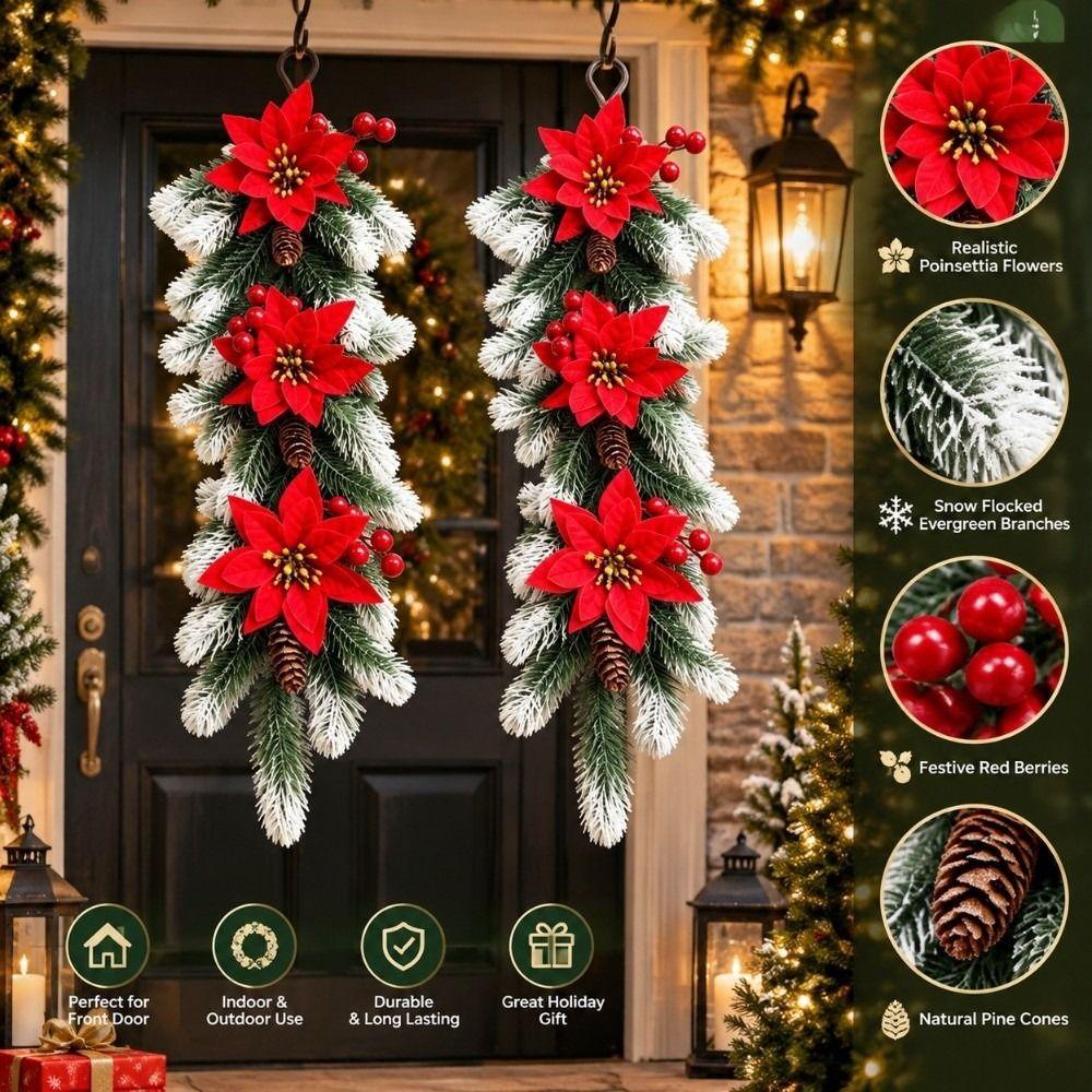Artificial Red Berries Christmas Swag Garland Wall-Mounted Design Meticulously Craftedl Christmas Garland Faux Pine Branches
