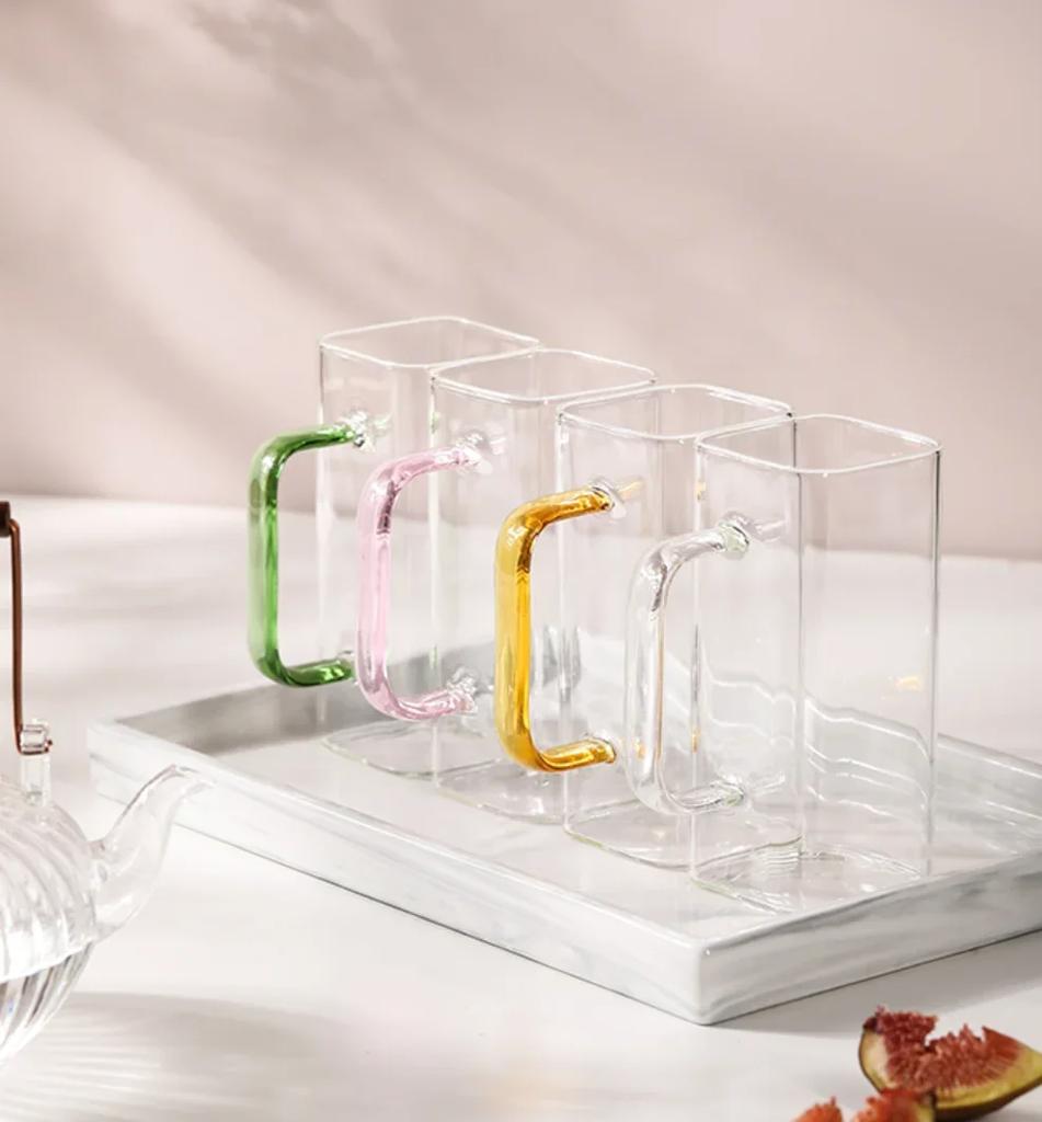 400ml Square Glass Mug Breakfast Milk Coffee Cup Microwave Safe Transparent Party Beer Mug Coffee Mug Drinkware Glass