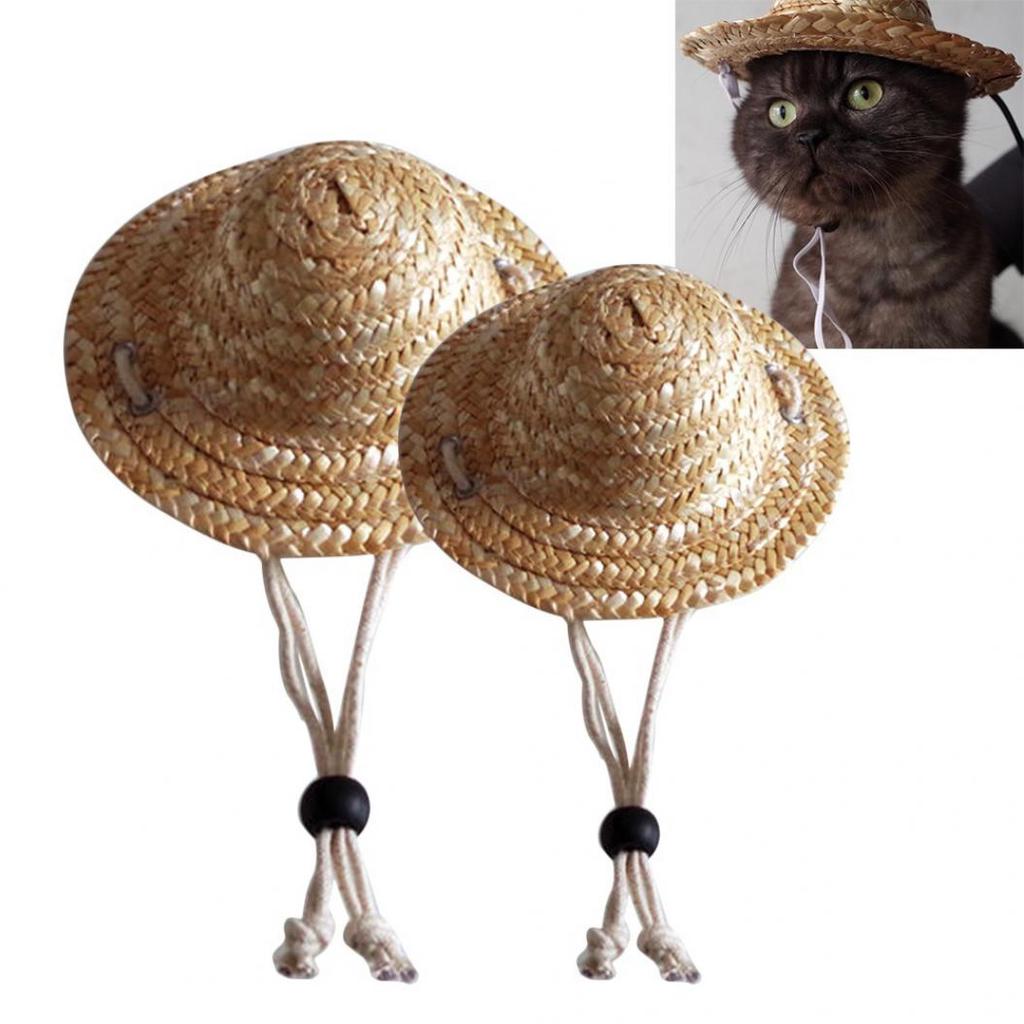 Nowość Letnia regulowana czapka dla psa Outdoor Słomkowy kapelusz Puppy Small Cat Sunhats