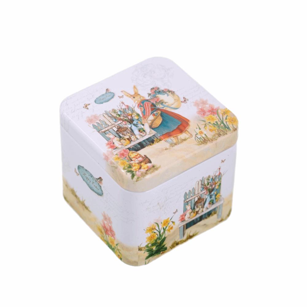 Iron Material Easter Gifts Box Square Shape Rabbit Tin Storage Box  Candy Storage