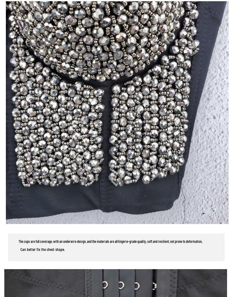 European & American Rivet Beaded Crop Top Corset Camisole