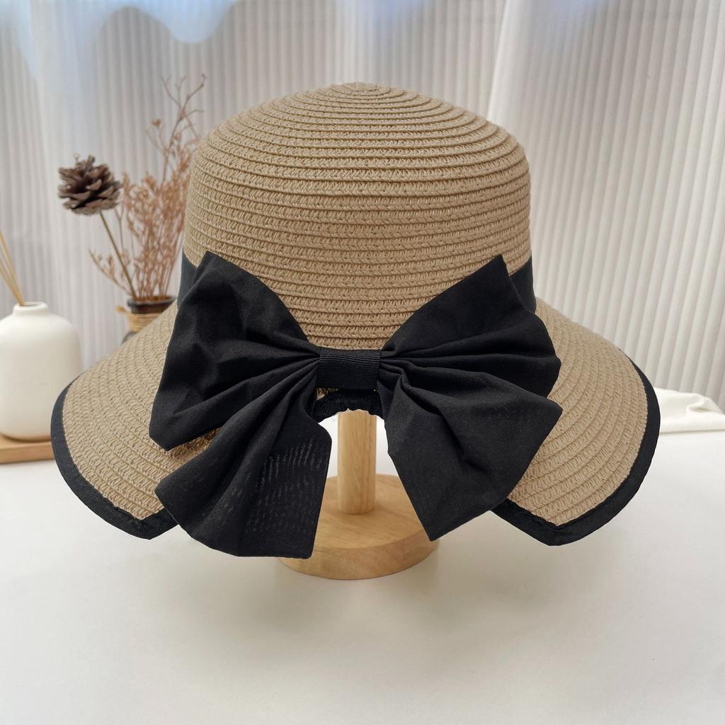 Straw hat women's new bow big eaves fisherman sunscreen hat summer outdoor beach vacation sun hat