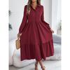 Vestido Camisa Largo Casual Holgado de Manga Larga con Cuello y Volantes para Otoño e Invierno