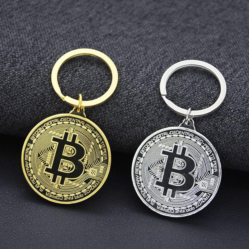 1 Piece Bitcoin Commemorative Collectors Coin Keychain Bitcoin Key Chain Copper Plated Alloy Bitcoin Key Ring Friends Gifts