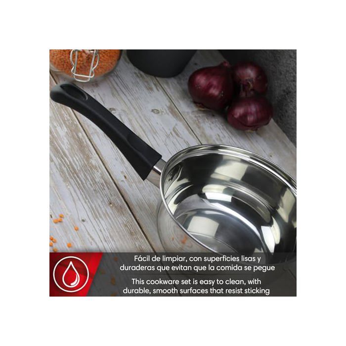 Batterie de cuisine en acier inoxydable - Magefesa - 5 pièces - 2 casseroles - Casserole - 2 couvercles en verre