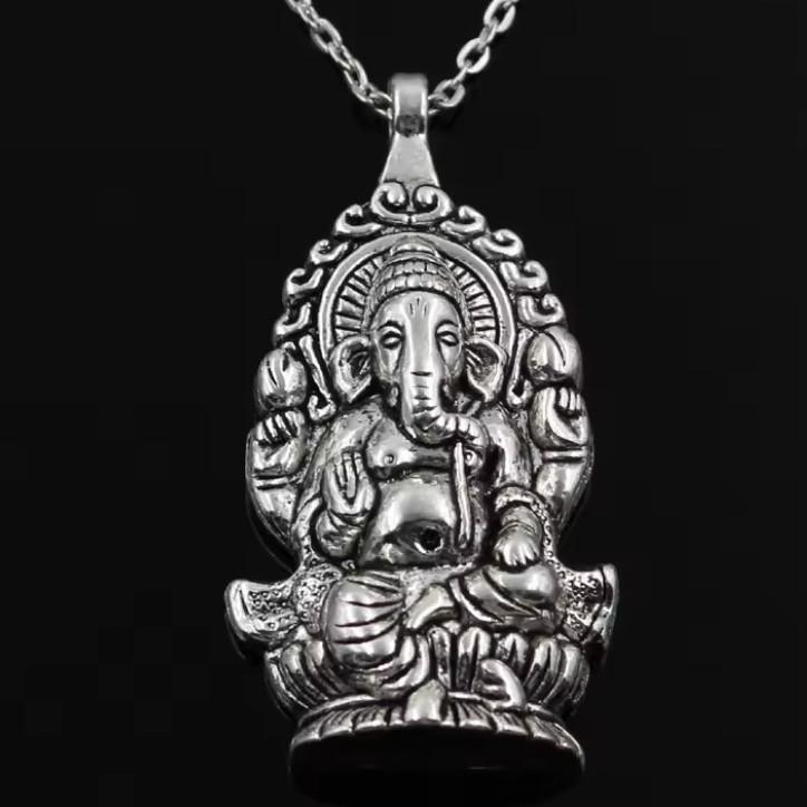 Colar Corrente Pingente Ganesha Hindu Cabeça de Elefante Vintage Retro Unissex Homens Mulheres Moda Gótico Amuleto Talismã Joia Presente de Festa Rico Próspero