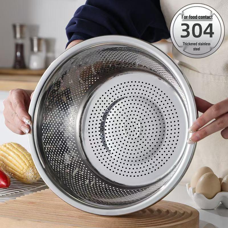 European Style 304 Stainless Steel Basin and Strainer: Vegetable Washing, Draining, Kitchen Rice Filter Basket