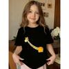 T-shirt à manches courtes et col rond pour fille, taille européenne, avec imprimé motif girafe de dessin animé