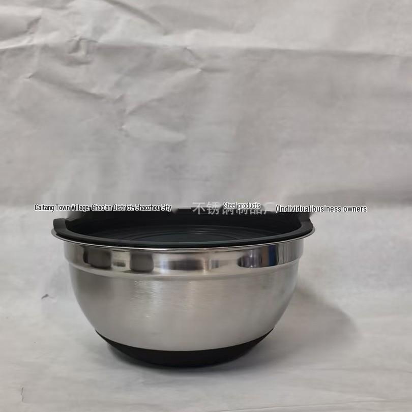 Stainless Steel Salad Bowl Set with Silicone Base, Grater, Egg Beater & Lids (3/5/7 Pieces)