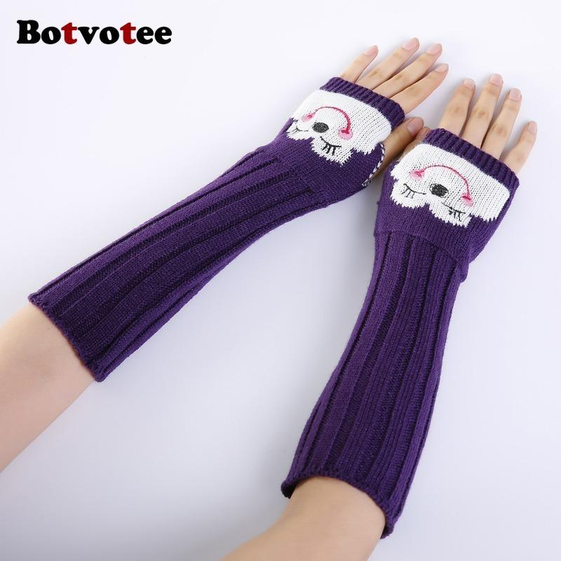 Botvotee Fingerless Gloves Sleeves for Women Y2k Accessories Arm Warmers Winter Embroidery Cute Knit Fashion Hands Free Gloves
