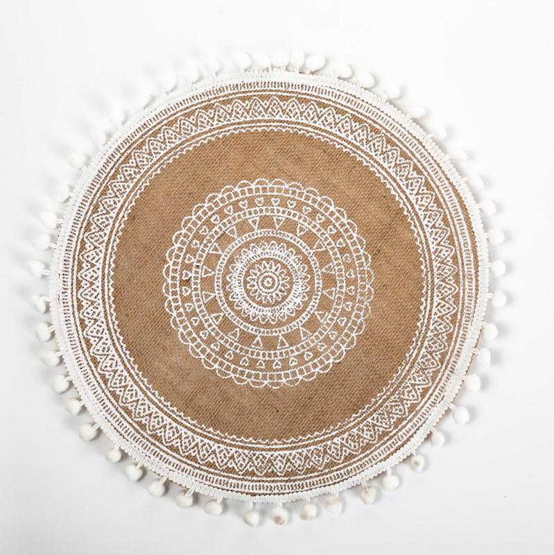 Sottopiatti Rotondi in Juta Naturale con Motivo Floreale Ecologico Vintage Decorazione da Pranzo per Uso Domestico