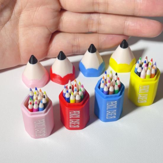 Mini Pen Holder And Pencils, Cute Pencil Design, 3D Printed Pen Holder Miniature, with 12 Tiny Colored Pencils for Doll Mansion Miniature Rooms