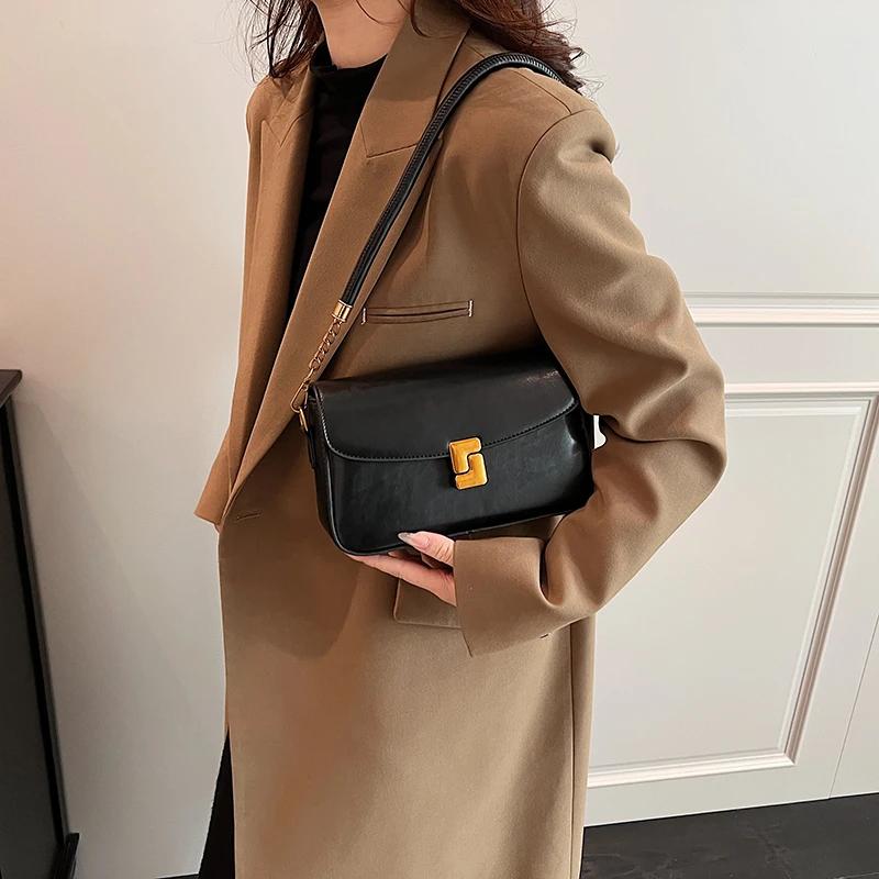 Soft Zipper Shoulder Bag for Women Interior Slot Pocket Pocket with Flap Hasp High Quality Fashionable