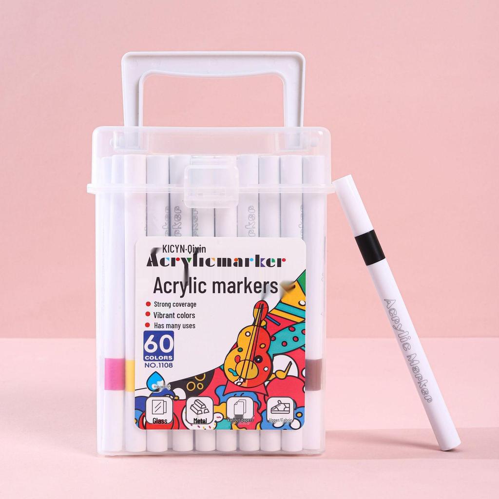 Schnelltrocknende Acrylmarker - 24 Farben, Nicht ausblutend, Schichtbare Aquarellstifte für Kinder-Graffiti und Kunst