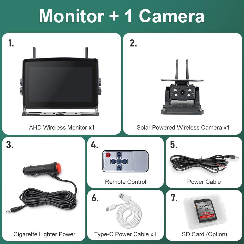 Solar Energy 7'' DVR Recording Monitor Wireless Touch Screen Reverse Backup Camera Dual Antenna For Camper/Truck/Trailer/RVs/Bus