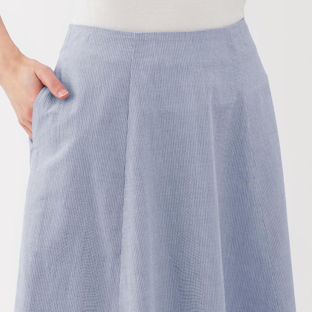 MUJI Women's Cool Flared Skirt, BE1VTA5S, Sax Blue Stripe, Size M