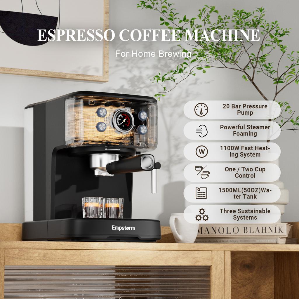 For Professional Electric Espresso Coffee Machine Semi-Automatic Brew System 20Bar Visible Water Tank Easy Clean Household