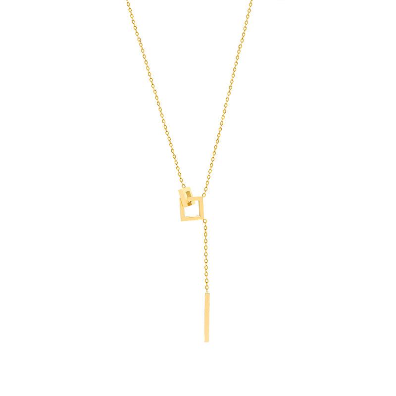 Minimalist Geometric Square Tassel Necklace - Titanium Steel Clavicle Chain, Style P819