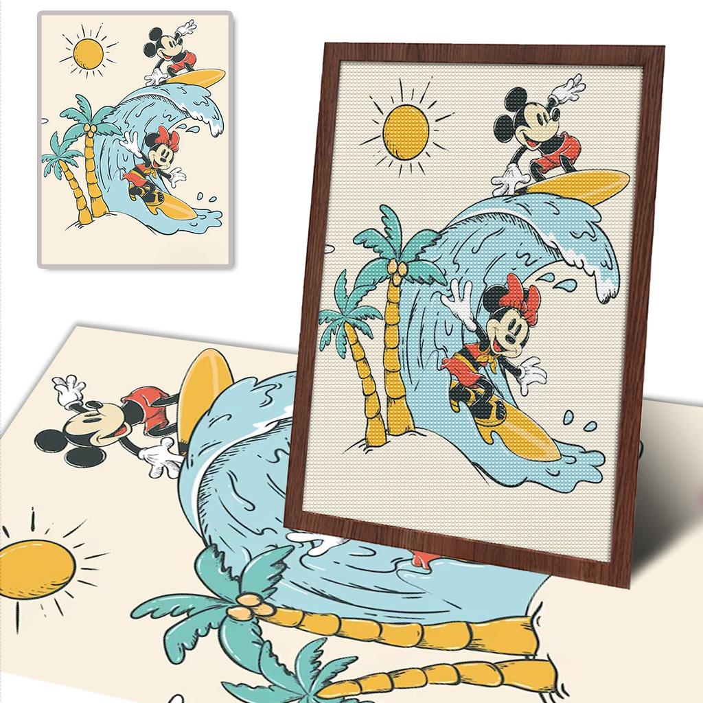 DIY Diamond Painting Mickey Minnie Is Surfing Cross Stitch Kit Mosaic Art Diamond Painting Full Circle Diamond Home Decoration
