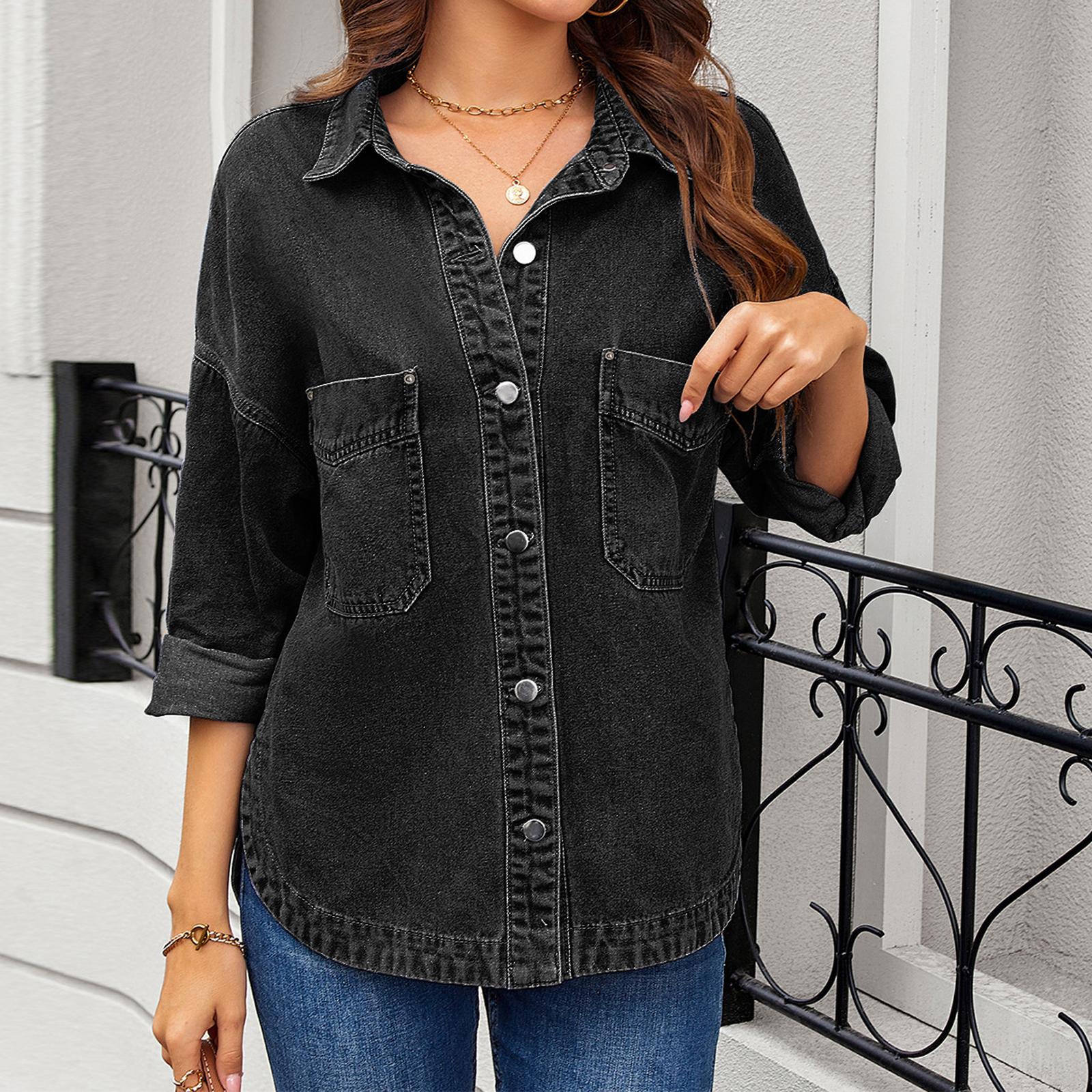 

Women s Faux Suede Button Jacket Oversized Gathered Hem Short Length Coat Casual Vintage Outerwear With Pockets L