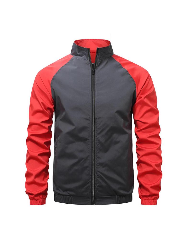 European and American Men's Stand-up Collar Jacket: Autumn/Winter Color Block Casual Coat