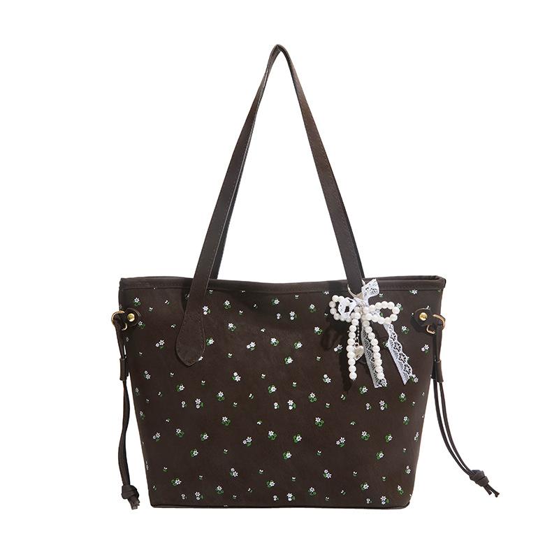 New Tote Bag, Korean Style Printed Large-Capacity Handbag, Textured Niche Design Casual Commuter Bag