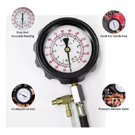 Fuel Pressure Tester Gauge Kit 140PSI Automotive Engine Injector Pump Test Motorcycle Gasoline Gas Injection Manometer Tool Set
