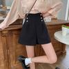Women's High Waist Black A-Line Shorts - Summer 2026 Korean Style, Slimming, Casual Wide-Leg Design.