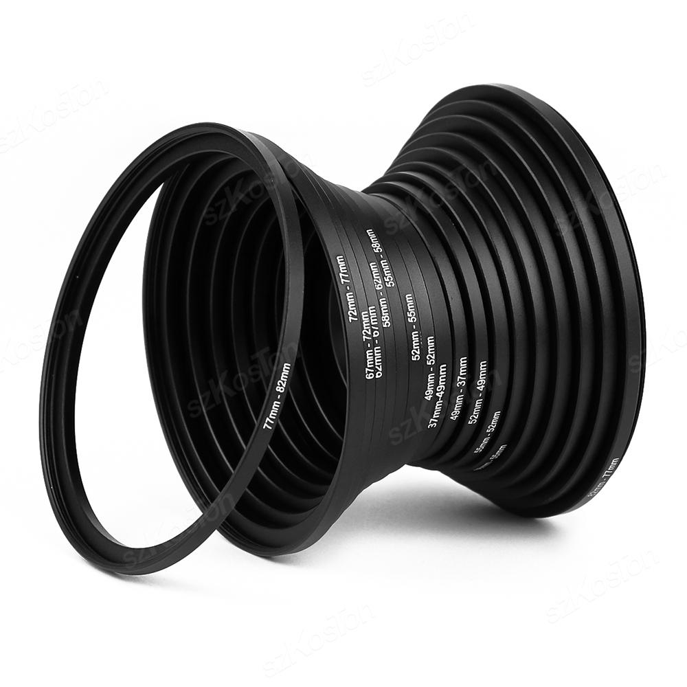 18pcs Camera Lens Filter Step Up & Down Ring Adapter Metal Filter Adapter Ring For All Camera DSLR 37-82 82-37mm Mount Set Kit
