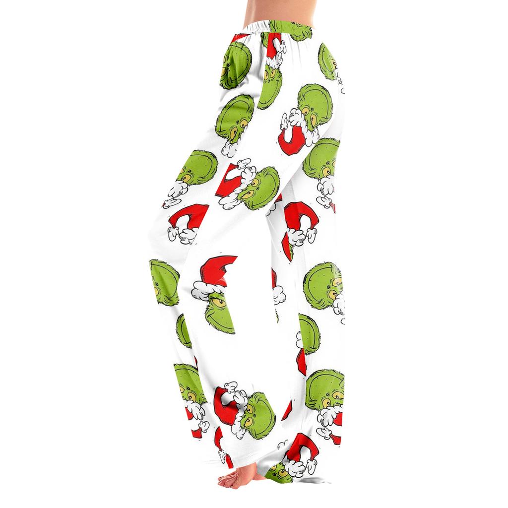 Adult Fashion Loose Christmas Printed Casual Pants Home Pajama Pants (No Drawstring)