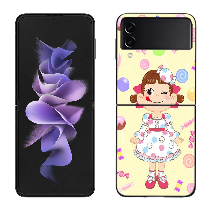 F-Fujiya M-Milky P-Peko C-chan Cartoon Phone Case For Samsung Z Flip 7 6 5G Galaxy Z Flip 5 4 3 Black Hard Cell Cover Luxury PC