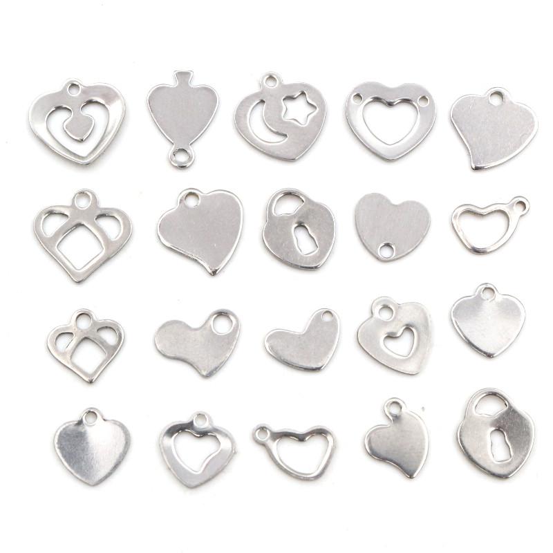 50pcs/lot No Fade Charms 316 Stainless Steel Hollow lovely heart Charms handmade Craft pendant Jewelry making,DIY for necklace
