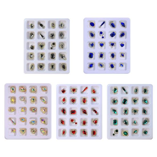 20Pcs/Box Nail Manicure Decor Gloss Three-dimensional Shining Art Sparkling DIY Faux Diamond Nail Alloy Decor