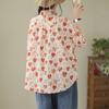Summer Blouses Korean Commuter Arc Hemp Sweet Painted Love Short Sleeved Shirts Women's Clothing & AccessoriesTops