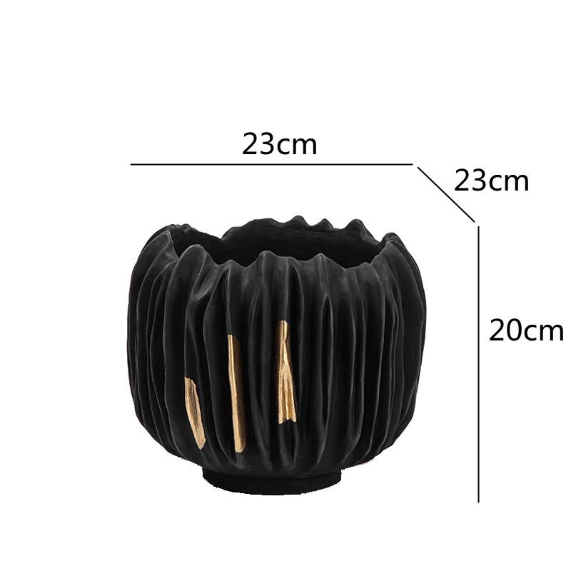 

Resin Vase Black Gold Crease Texture Abstract Resin Craft Ornament Flower Arrangement Accessories Home Decoration Vases Pots
