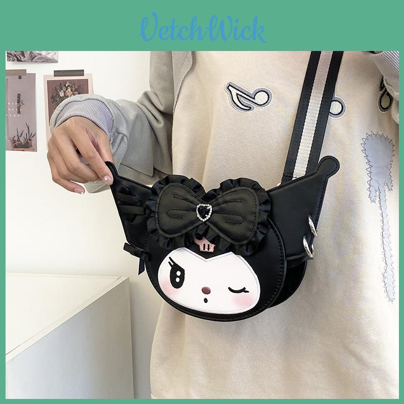 Girl Student Cartoon Kuromi My Melody Nylon Tote Bag With Zipper Closure For Casual Daily Use