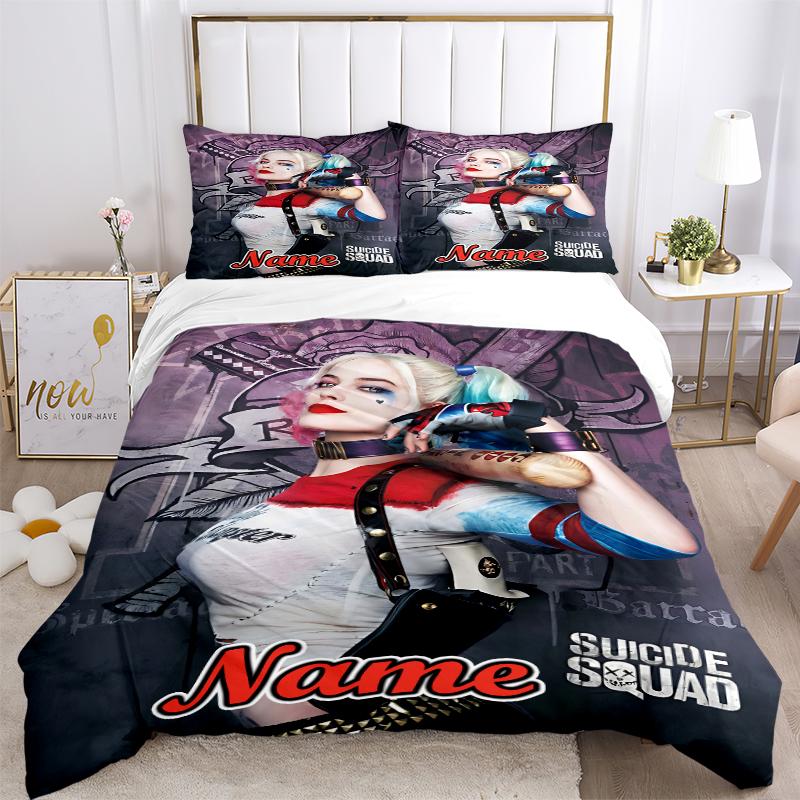 Custom Textile Harley Quinn Bedding 3 Piece Set HD Print Duvet Cover Pillowcases for Teens Adult Bedroom Decoration