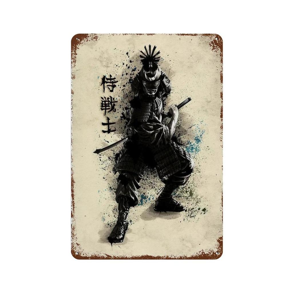 Japanese Samurai Metal Tin Signs Wall Art Character Posters Decor Home Room Decorating Picture for Bar Living Room