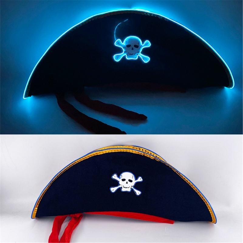 Adult Pirate Hat LED Skull Pirate Hat Pirate Costume Accessories for Adult Teens Masquerade Halloween Role Play Parties