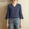 ZANZEA Women Casual V-Neck Solid Color 3/4 Sleeve Loose Blouse