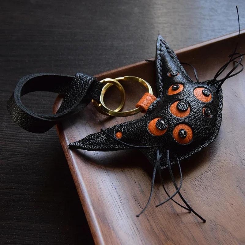 Handmade Leather Black Cat KeyChain Bag Charm