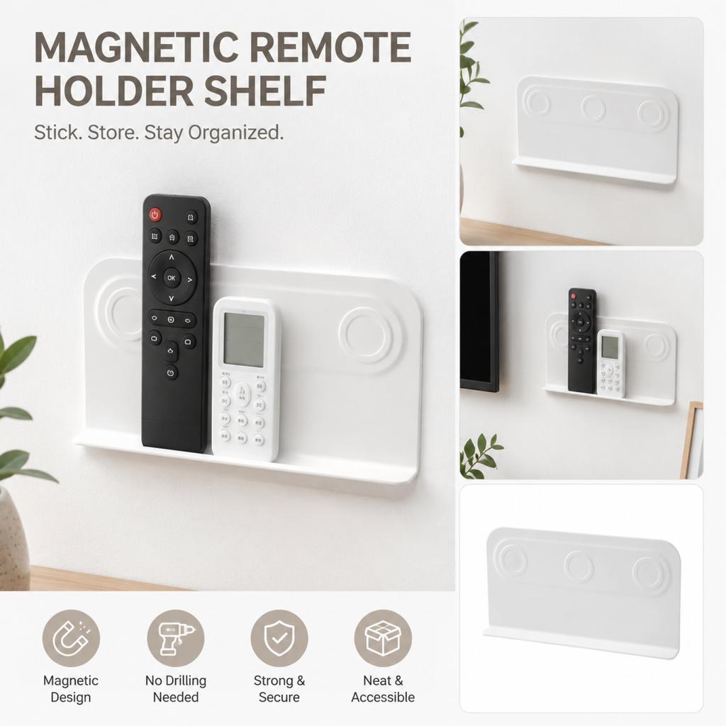 Magnetic Remote Control Holder Wall Mounted Organizer Storage Rack with Adhesive Backing for Easy Installation and Space Saving