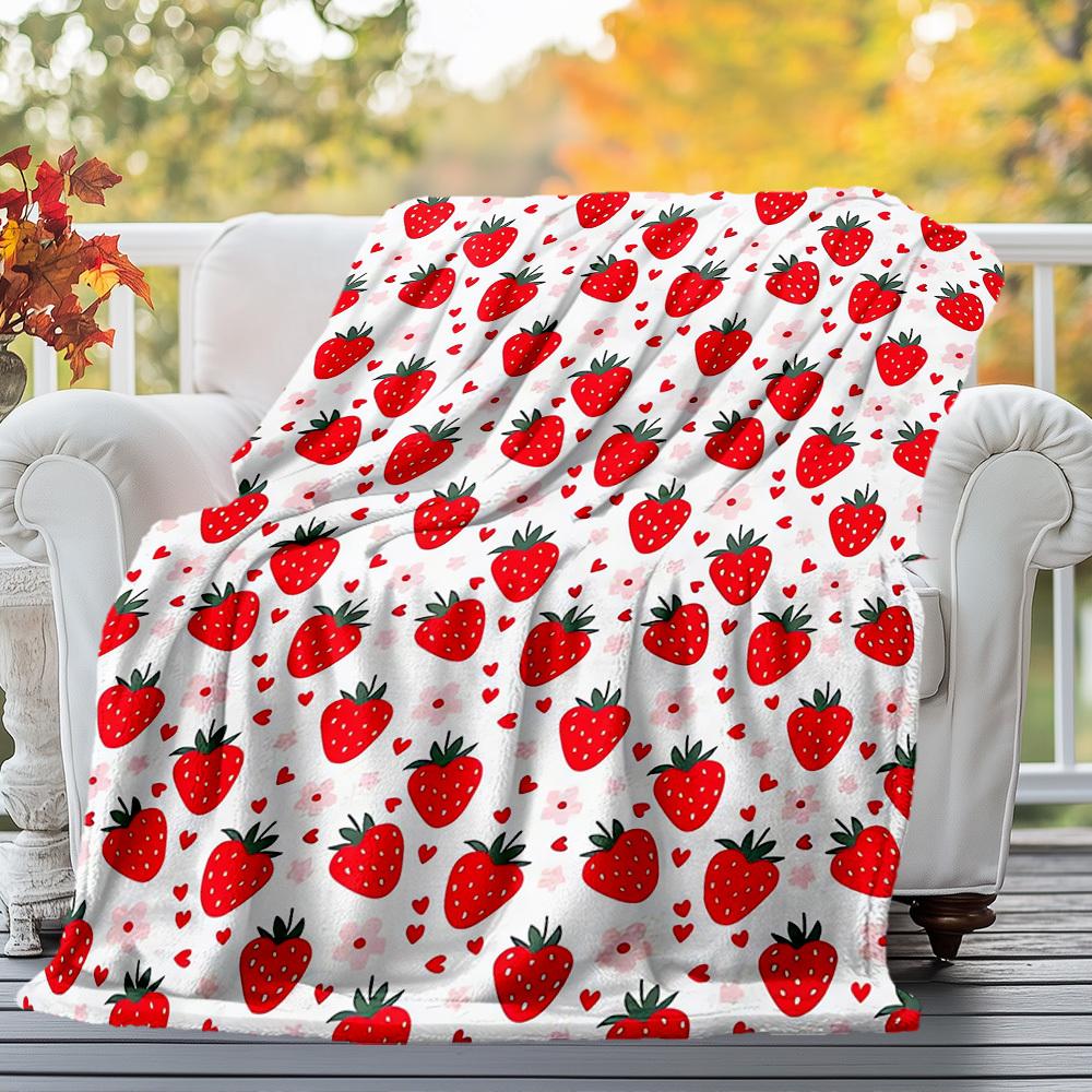 Strawberry Heart Outdoor Flannel Blankets, Outdoor Travel, Home Blankets, Fan Gifts,Suitable for All Seasons, Christmas Gifts. R1127042