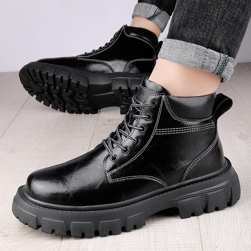 Fashion High Quality Thick Bottom Men Motocross Boots Genuine Leather Winter High Top Shoes Business Casual British Ankle Boots Sneakers
