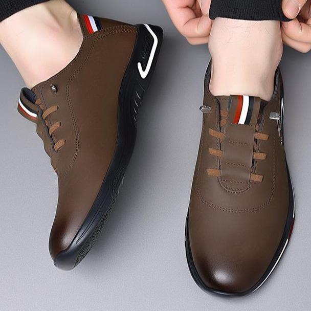Men's leather shoes spring and summer business casual leather shoes large size light flat bottom work leather shoes men