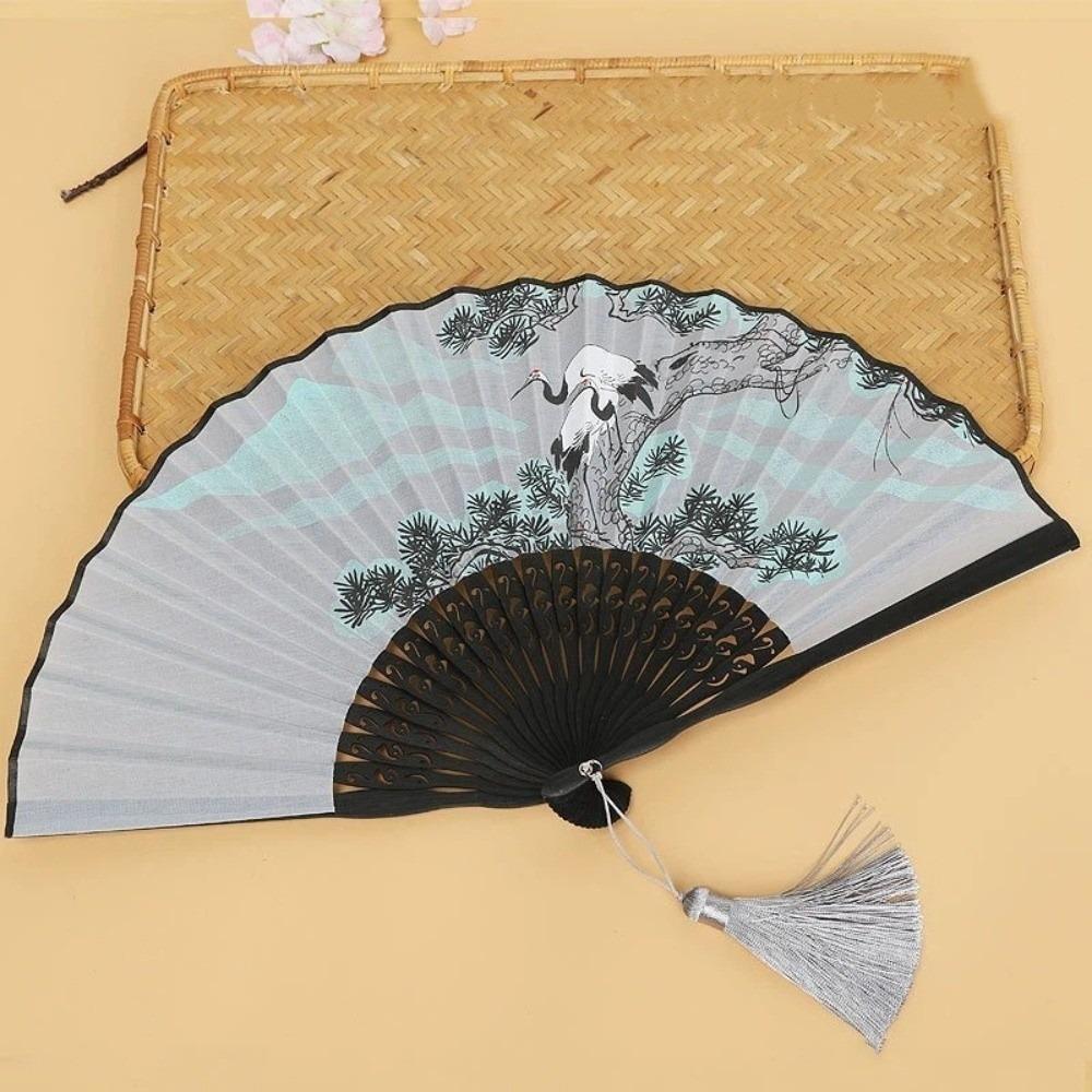 7-Inch Ancient Style Folding Fan Classical Crane Handheld Fan Dance Fan Home Decoration